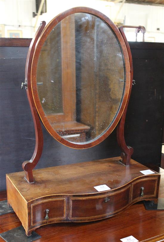 Late George III mahogany and boxwood strung dressing table mirror with oval plate